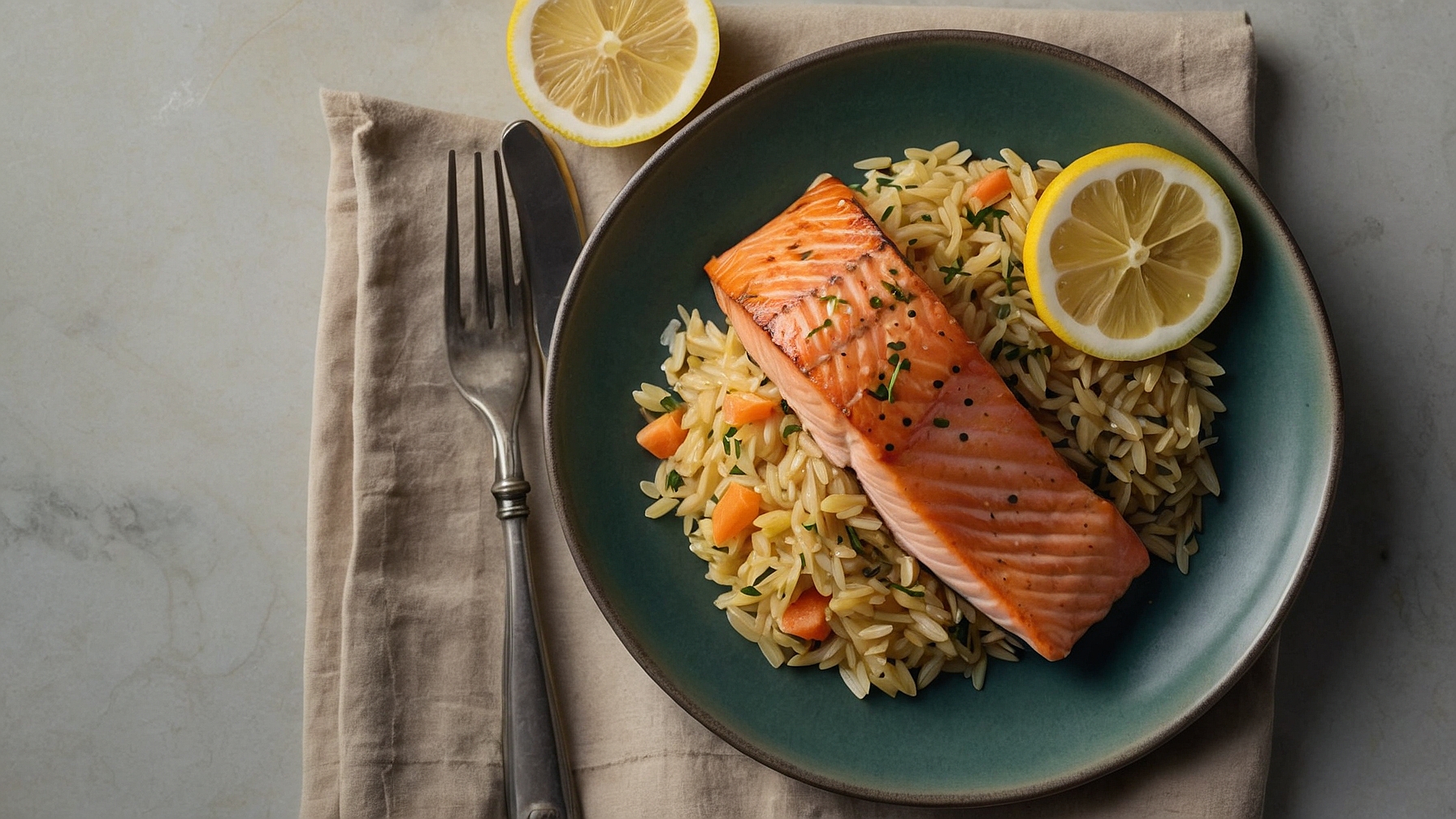 30 Minute Seared Salmon With Lemon Orzo