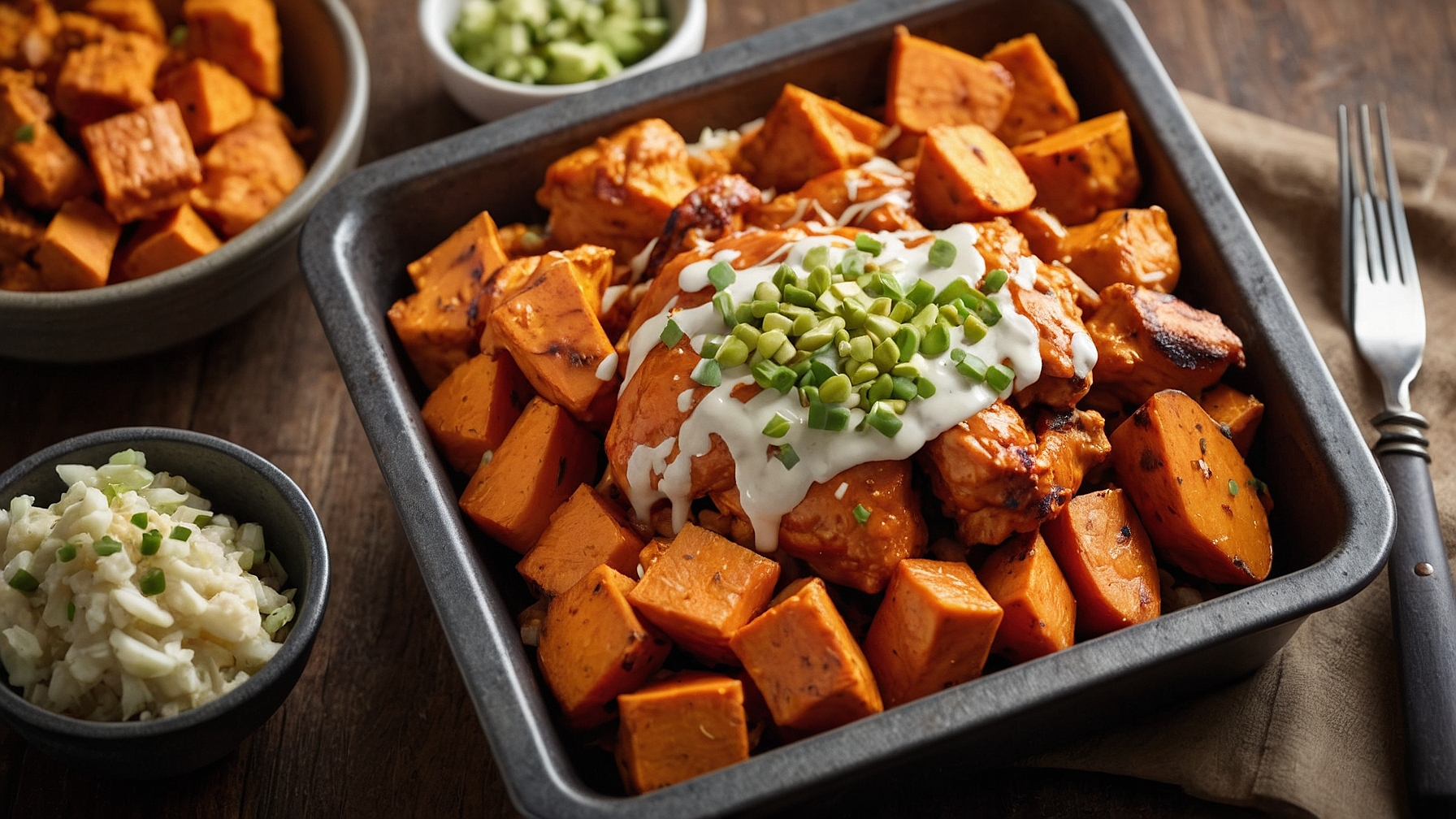 Amazing Sheet Pan Buffalo Chicken And Sweet Potato Bowls