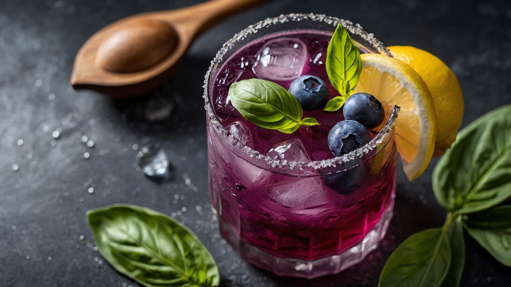 Blueberry Basil Lemon Lavender Mocktail