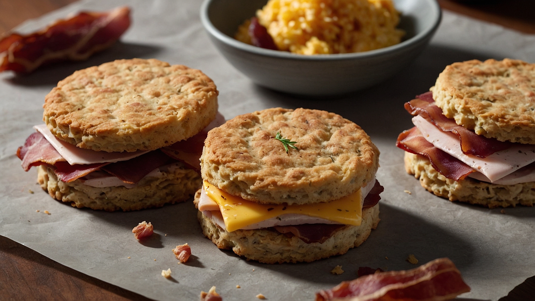 Breakfast Protein Biscuits With Turkey Bacon