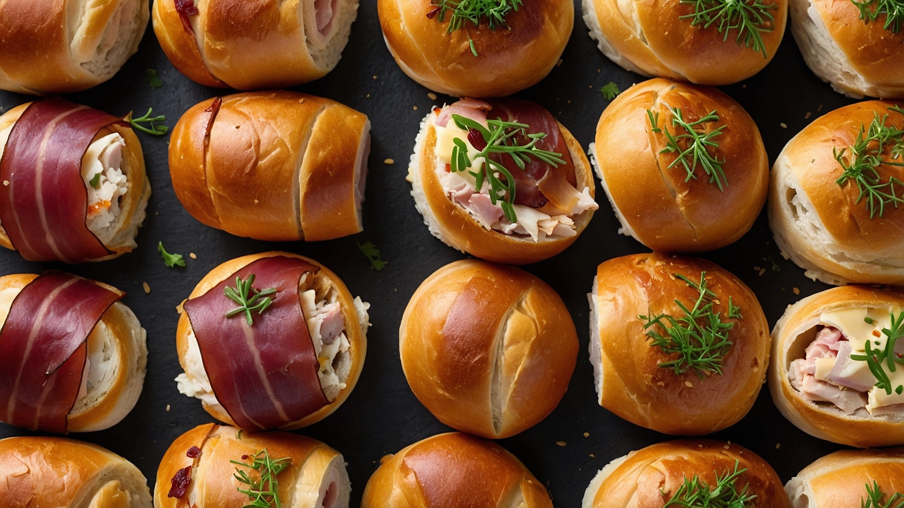 Breakfast Rolls With Turkey Bacon And Chicken Ham