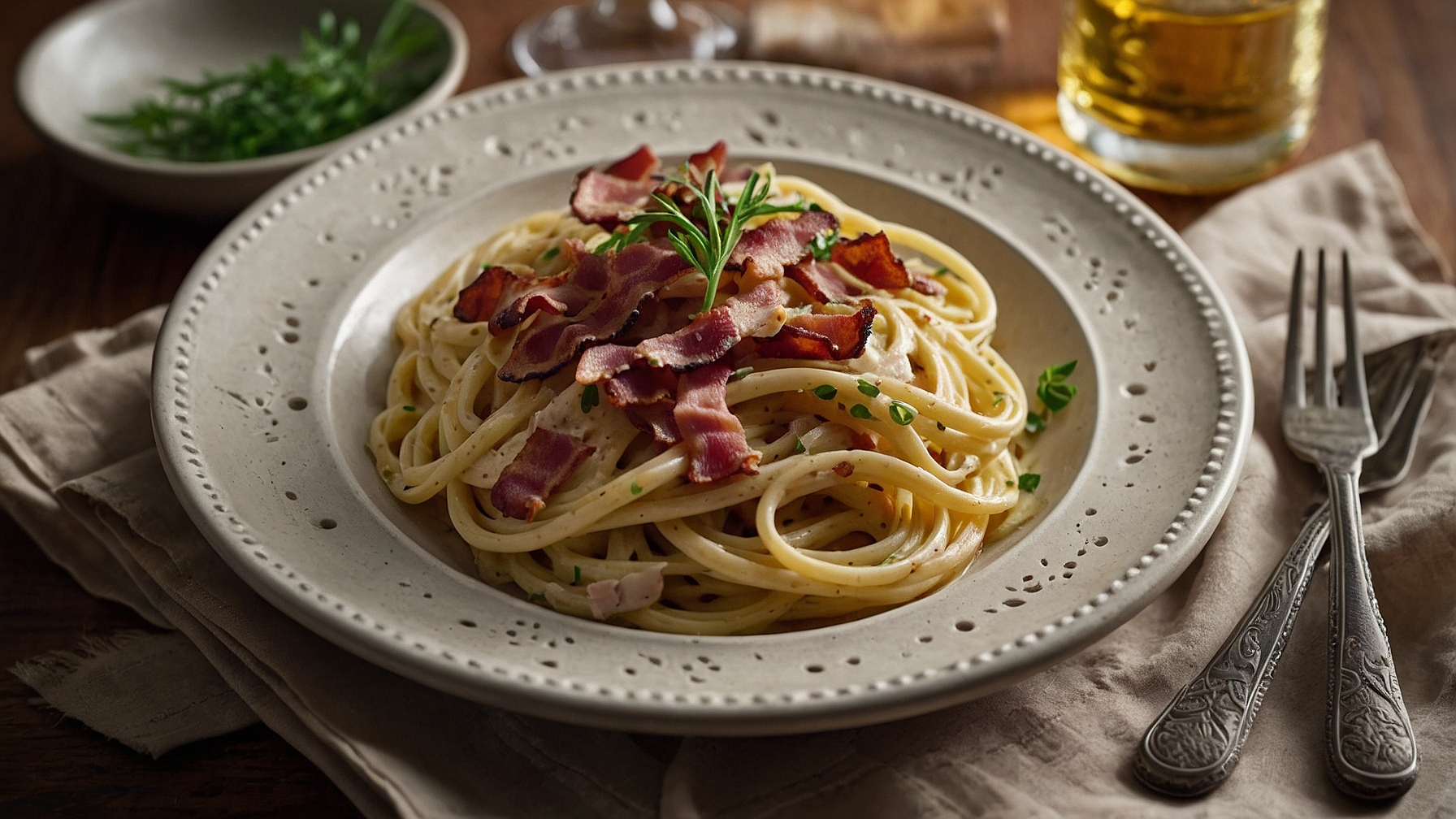 Classic Bacon Carbonara Pasta With Turkey Bacon