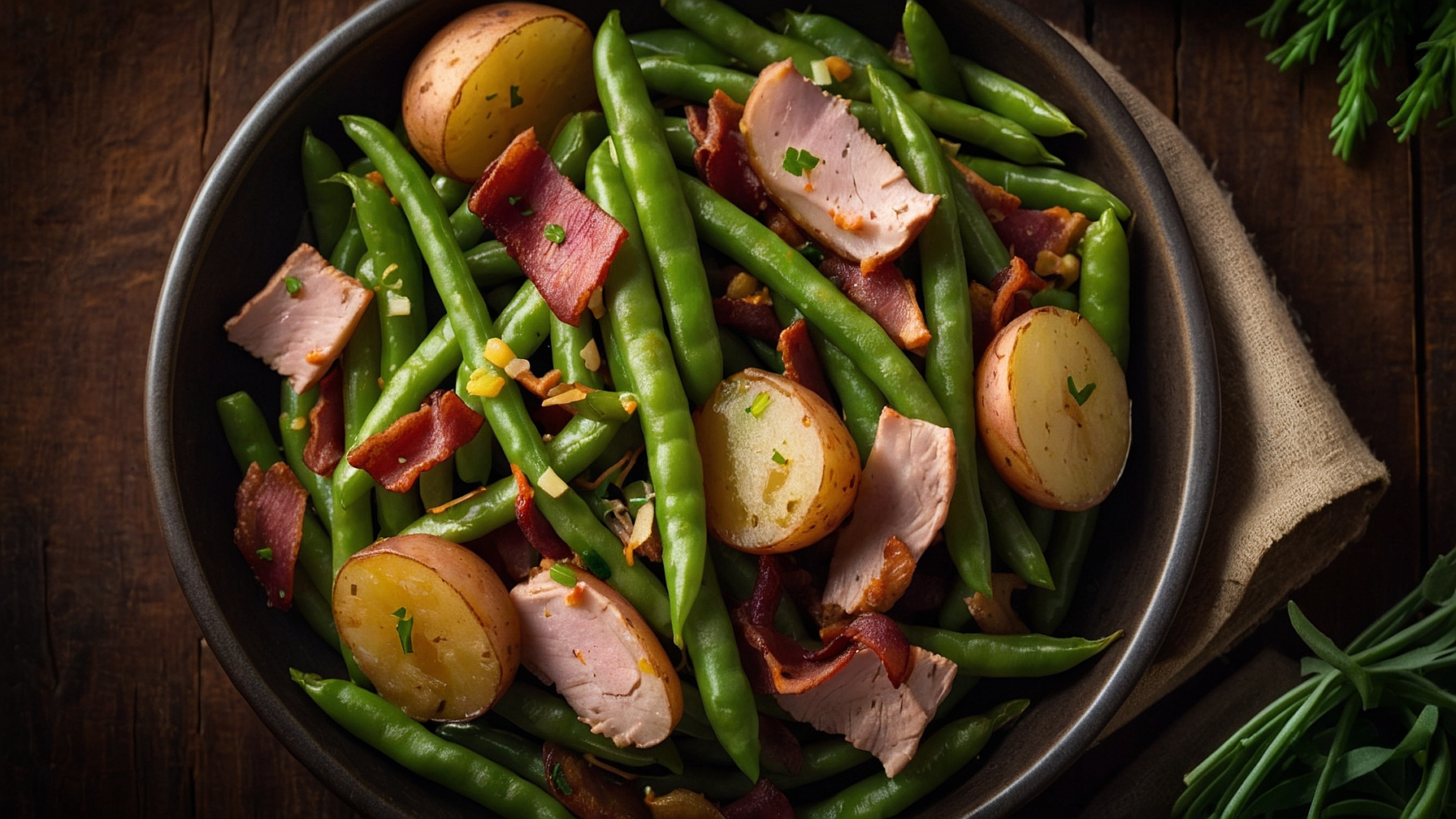 Country Ranch Green Beans And Potatoes With Turkey Bacon