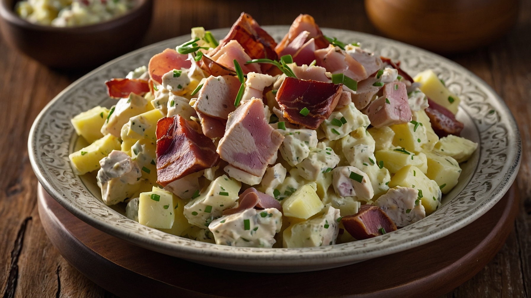 Creamy Potato Salad With Turkey Bacon And Chicken Ham