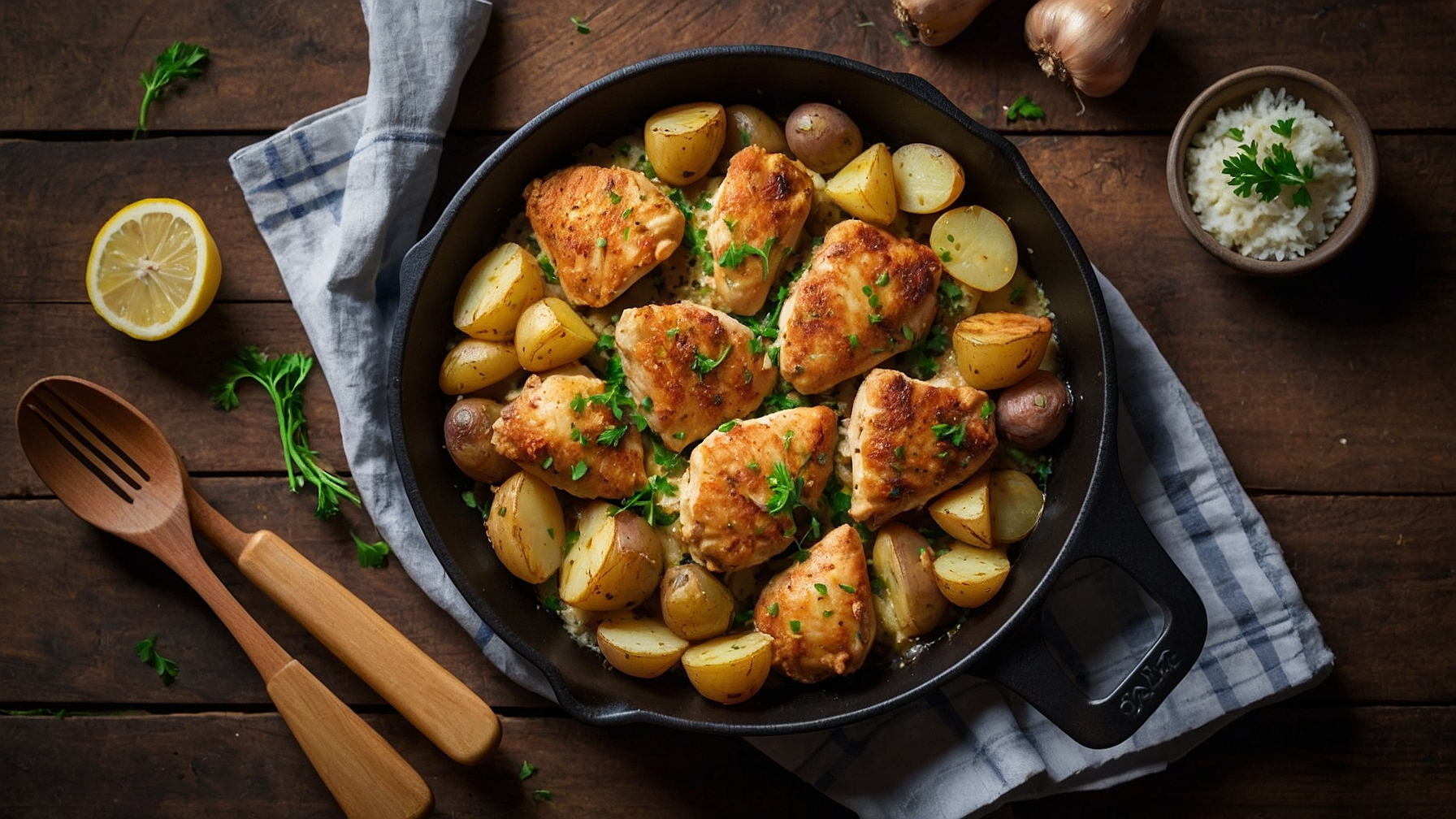 Garlic Parmesan Chicken And Potatoes Skillet