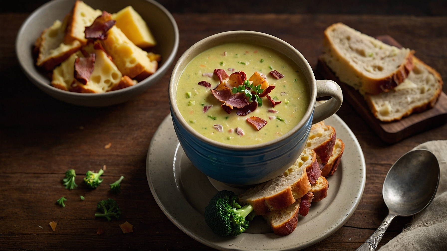 High Protein Broccoli Cheddar Soup With Turkey Bacon