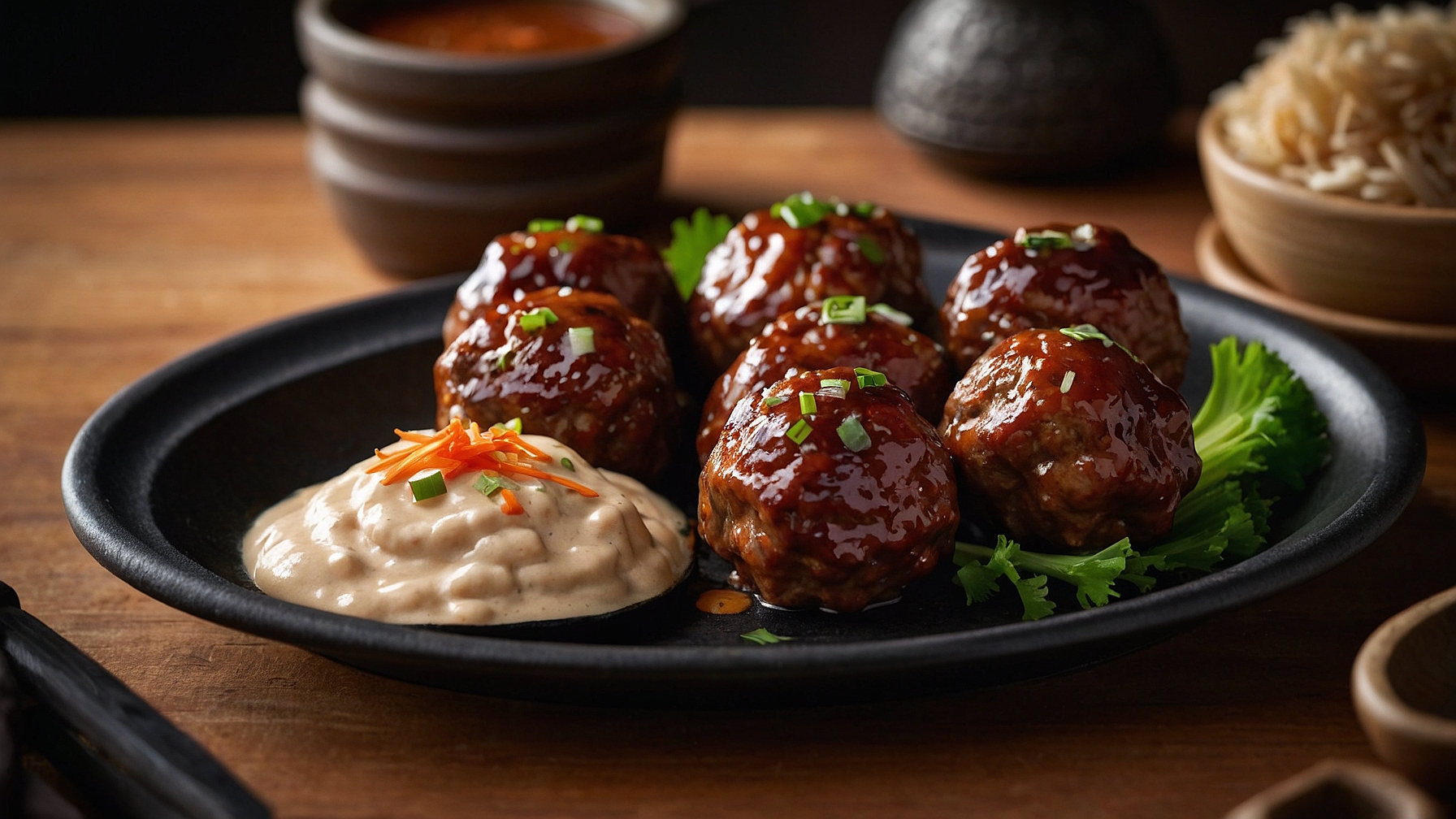 Korean BBQ Meatballs With Spicy Mayo Dip