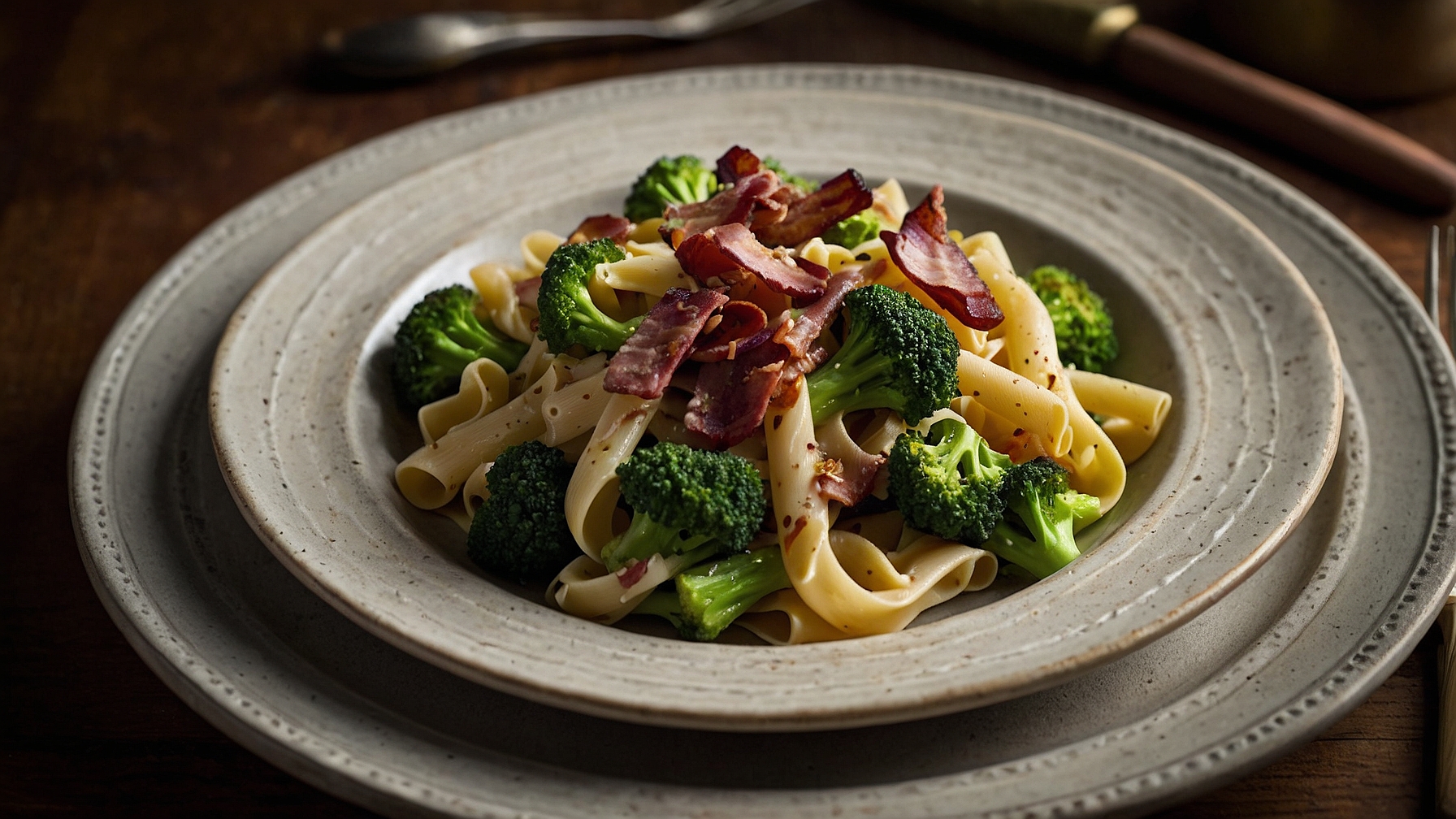 Light And Healthy Broccoli Pasta With Turkey Bacon