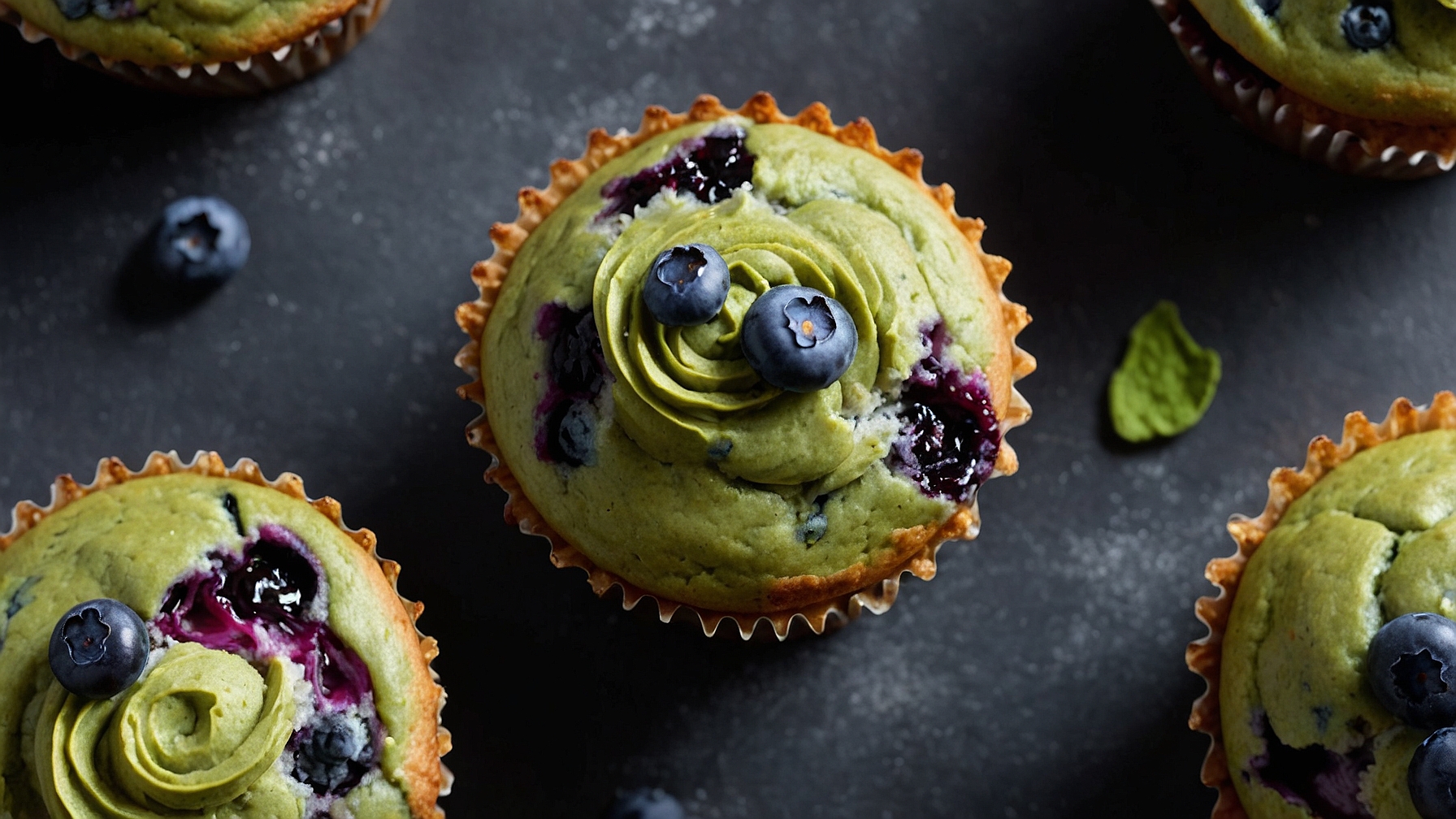 Matcha Blueberry Muffins