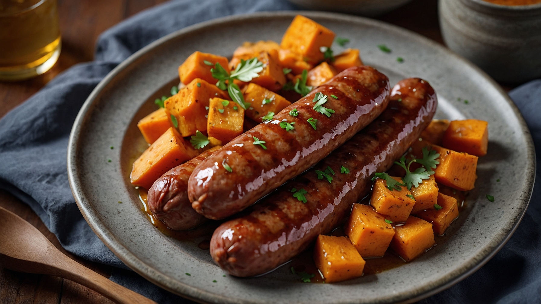Sausage And Sweet Potatoes With Honey Garlic Sauce