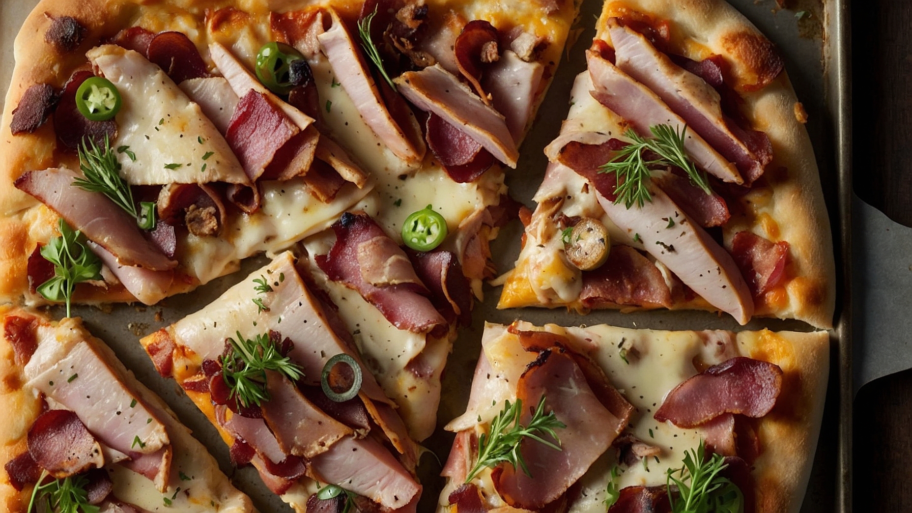 Sheet Pan Pizza With Turkey Bacon And Chicken Ham