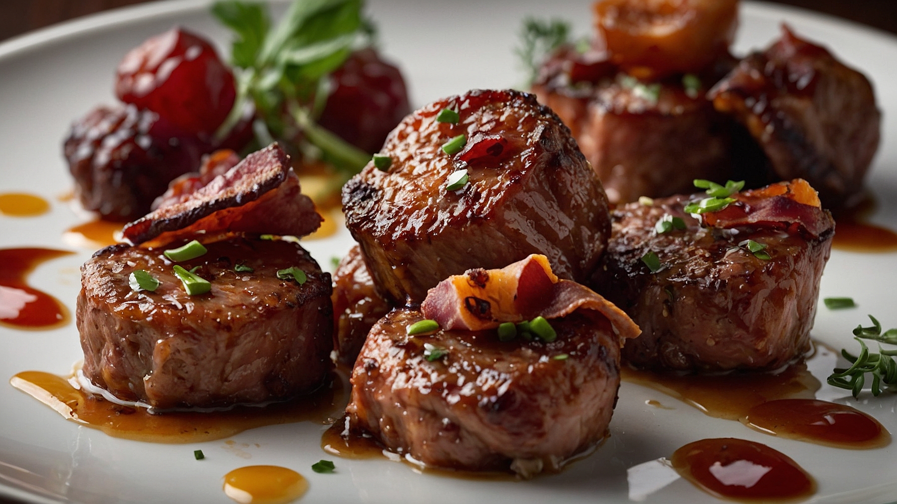 Sweet And Sticky Steak Bites With Turkey Bacon