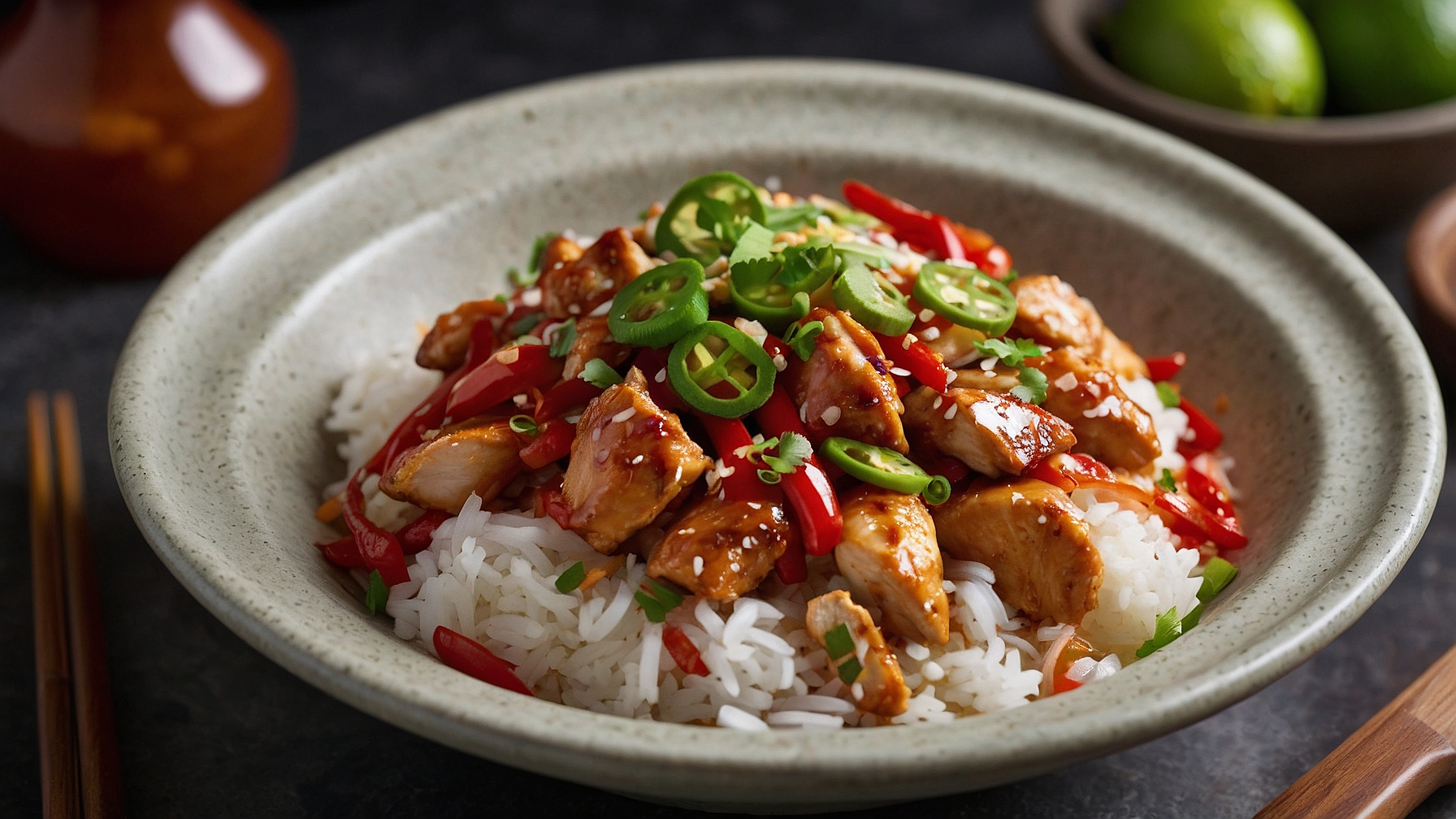 Sweet Chili Chicken Bowl With Coconut Lime Drizzle